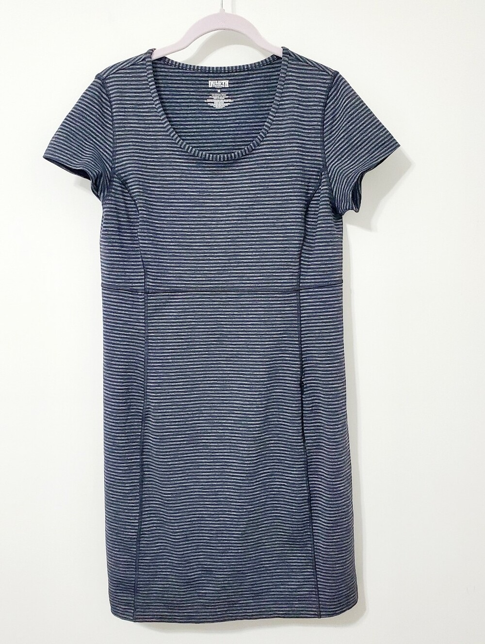 Duluth Trading Black Striped Cap Sleeve Athleisure Dress Women Medium